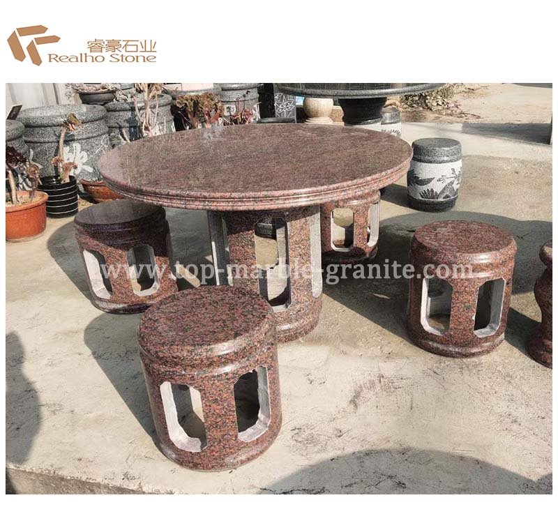 Red granite table and chairs Red granite table and chairs