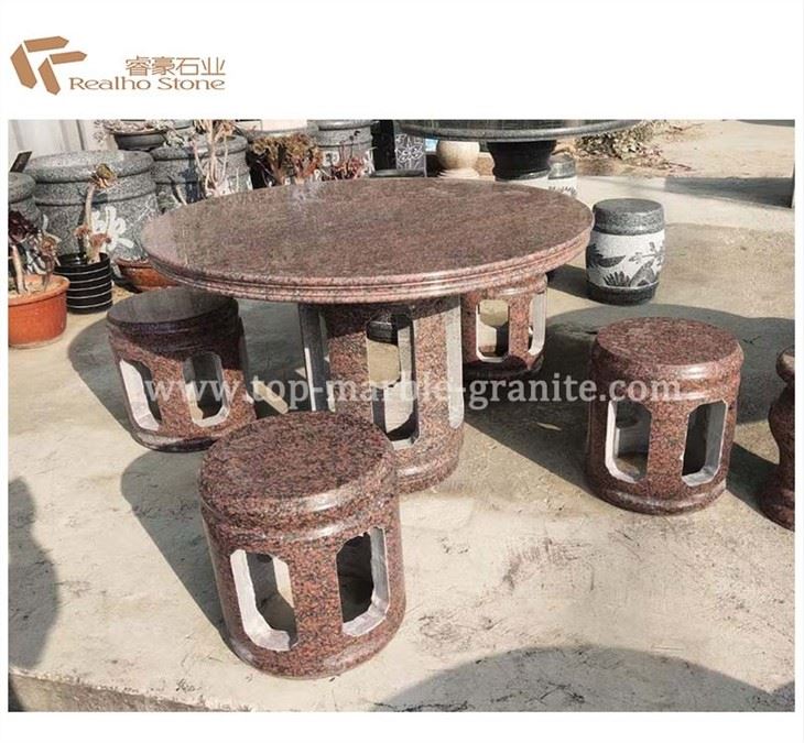 Red granite table and chairs